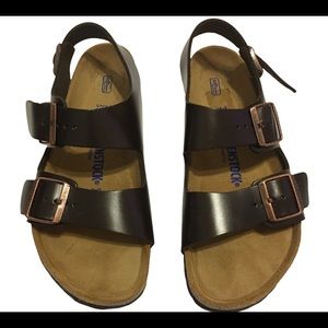 Birkenstock Milano Brown leather soft footbed sandals Womens sz 8 39